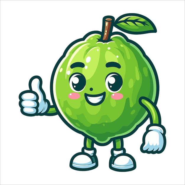 Vector lindo personaje de la fruta de guayaba de dibujos animados que da una ilustración vectorial de pulgares hacia arriba sobre fondo blanco