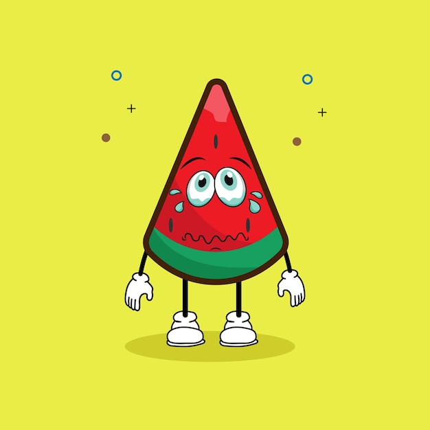 Lindo personaje de fruta sandía con la cara tocada