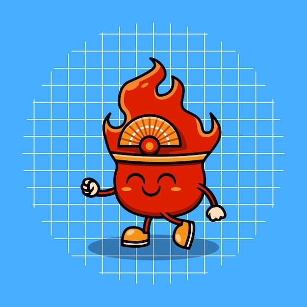 Lindo personaje de fuego caminando ilustración vectorial en estilo de dibujos animados plana