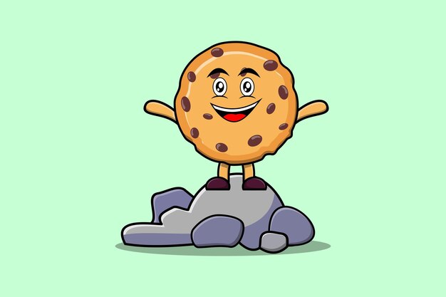 Lindo personaje de galletas de dibujos animados de pie en estilo de dibujos animados de ilustración de vector de piedra