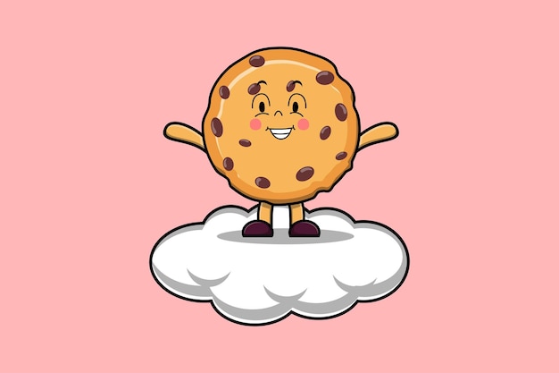 Lindo personaje de galletas de dibujos animados de pie en la ilustración de vector de nube