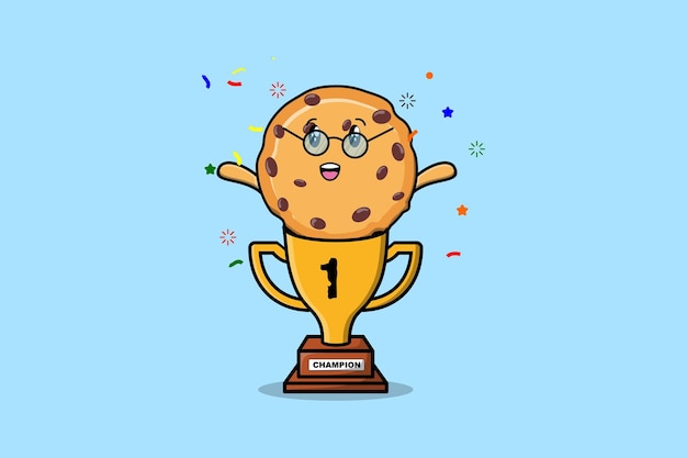 Lindo personaje de galletas de dibujos animados en trofeo en concepto de estilo de dibujos animados planos en ilustración moderna