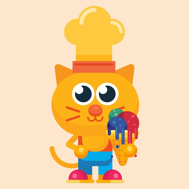 Lindo personaje de gato maskot con vector de ilustrador de diseño plano