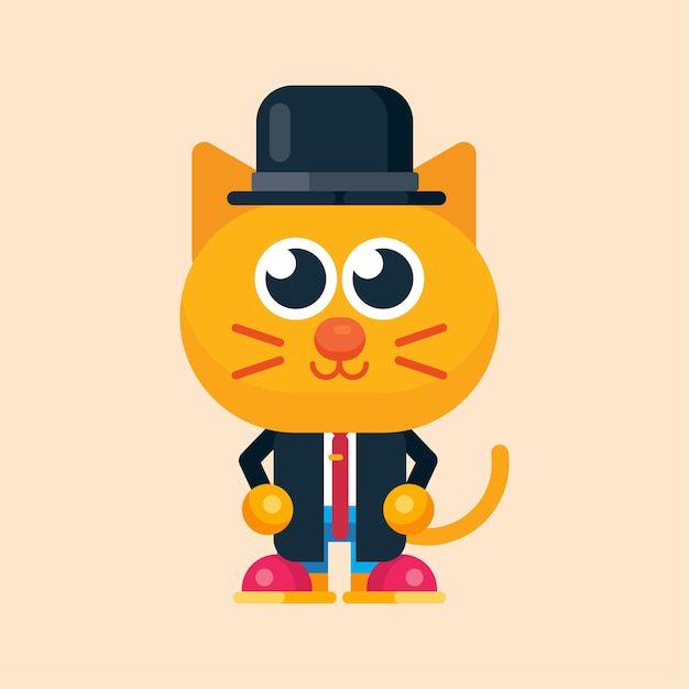 Lindo personaje de gato maskot con vector de ilustrador de diseño plano