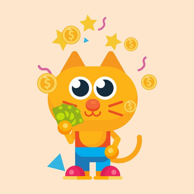 Lindo personaje de gato maskot con vector de ilustrador de diseño plano