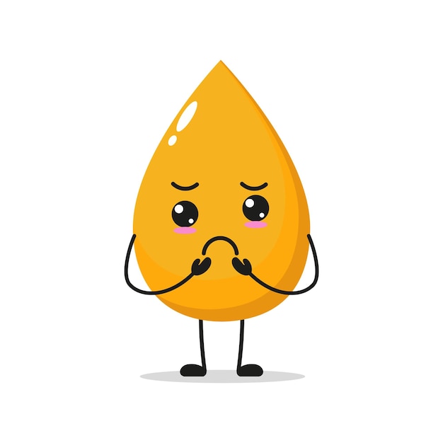 Lindo personaje de gota de oro sombrío Emoticono divertido de dibujos animados de orina triste en vector de emoji de orina de estilo plano