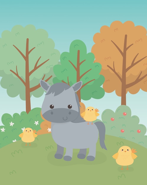 Lindo personaje de granja de animales de caballo