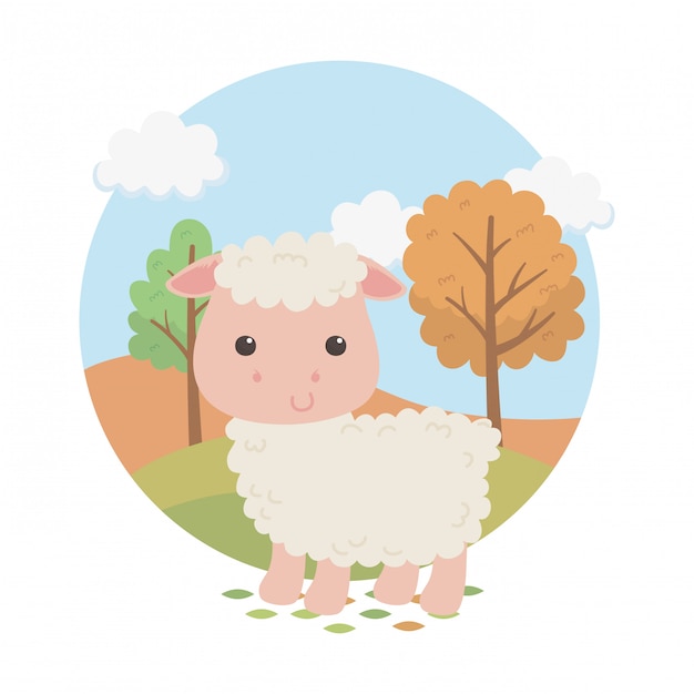 Vector lindo personaje de granja de animales de oveja