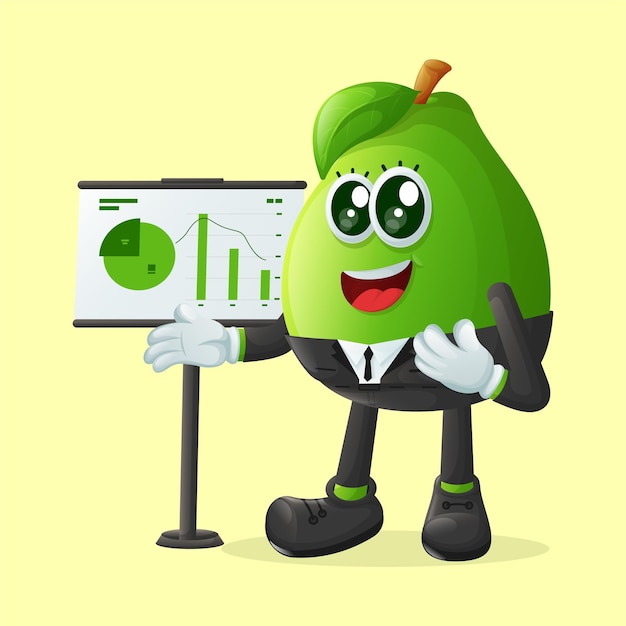 Lindo personaje de guayaba que presenta informes financieros Perfecto para productos para niños y promoción de pancartas adhesivas o blog