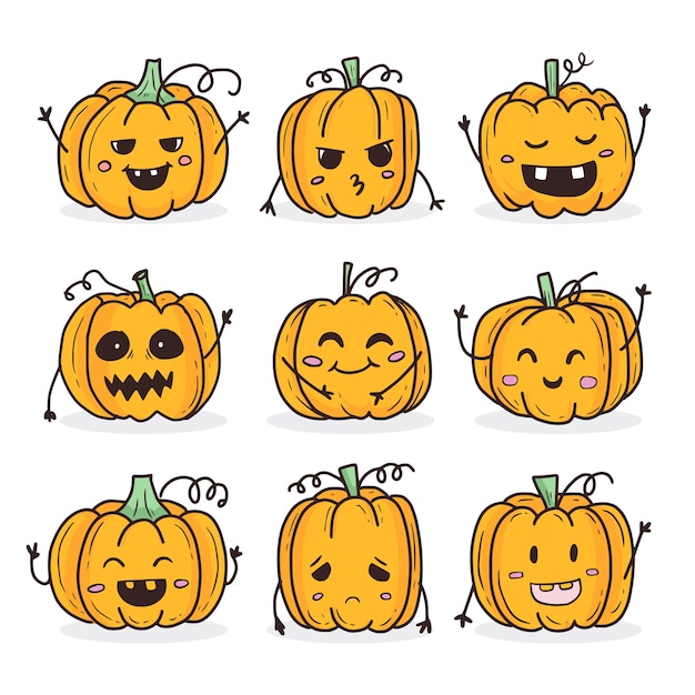 Lindo personaje de halloween de calabaza doodle
