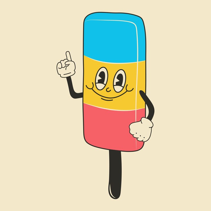 Vector lindo personaje de helado de dibujos animados emociones felices y alegres animación antigua 60s 70s dibujos animados divertidos