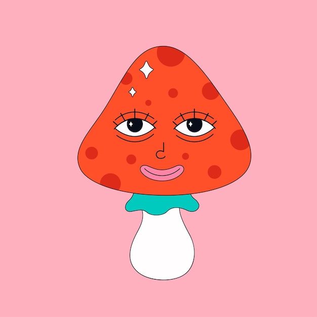 Lindo personaje de hongo en estilo psicodélico de los años 70 Hippie psicodélico retro