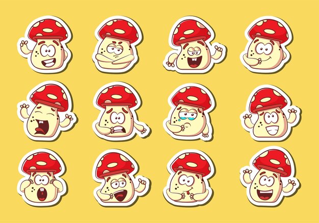 Lindo personaje de hongo con expresión facial diferente.