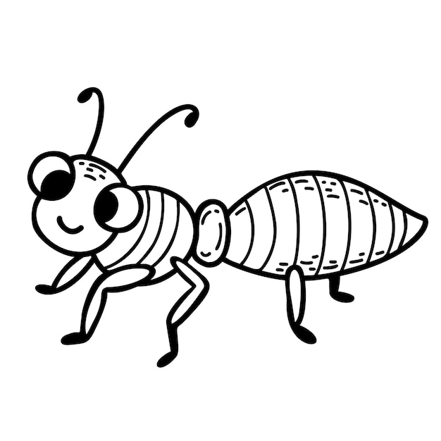 Lindo personaje de hormiga Lineal dibujado a mano garabato Ilustración vectorial