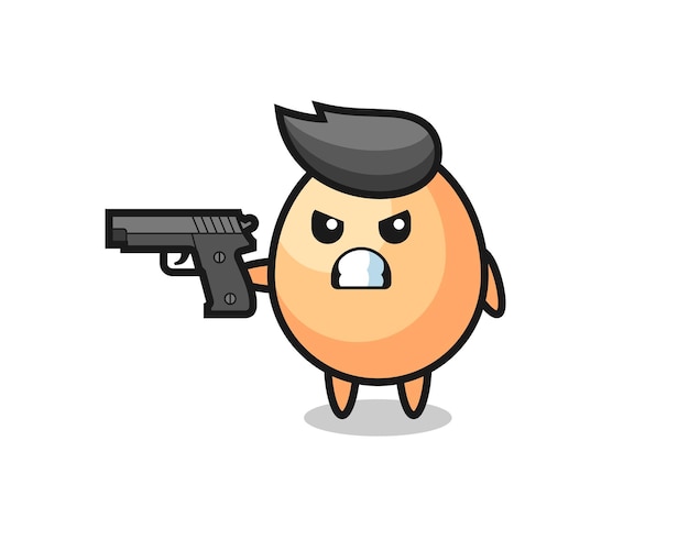 El lindo personaje de huevo dispara con una pistola, diseño de estilo lindo para camiseta, pegatina, elemento de logotipo