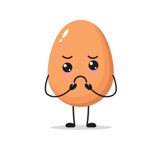 Lindo personaje de huevo triste Emoticono divertido de dibujos animados de huevo miserable en estilo plano