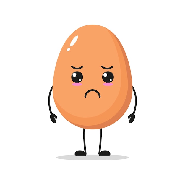 Lindo personaje de huevo triste Emoticono de ilustración de vector de dibujos animados de huevo infeliz divertido en estilo plano