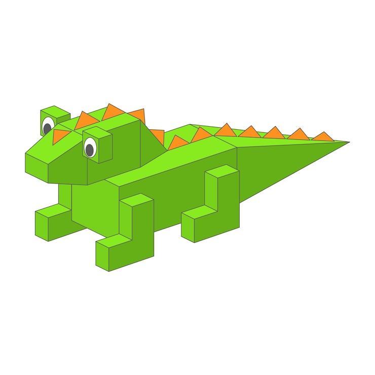 Vector lindo personaje de iguana 3d en estilo píxel sobre un fondo blanco