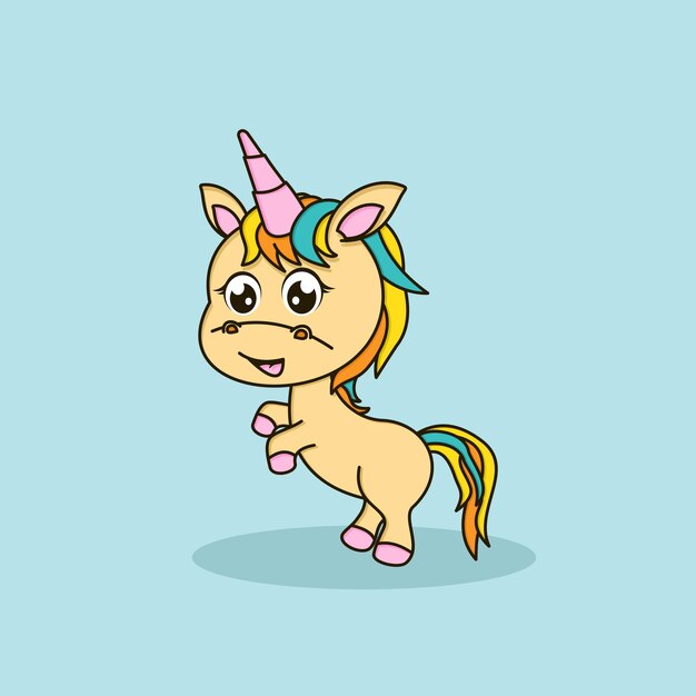 Lindo personaje de ilustración vectorial de dibujos animados de unicornio