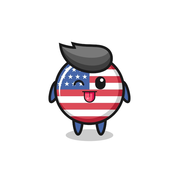 Lindo personaje de insignia de la bandera de los estados unidos en dulce expresión mientras saca la lengua, diseño de estilo lindo para camiseta, pegatina, elemento de logotipo