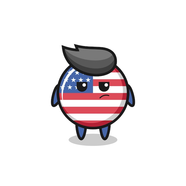 Lindo personaje de insignia de la bandera de estados unidos con expresión sospechosa