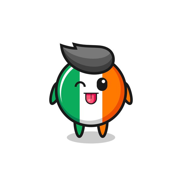 Lindo personaje de la insignia de la bandera de irlanda con expresión dulce mientras saca la lengua