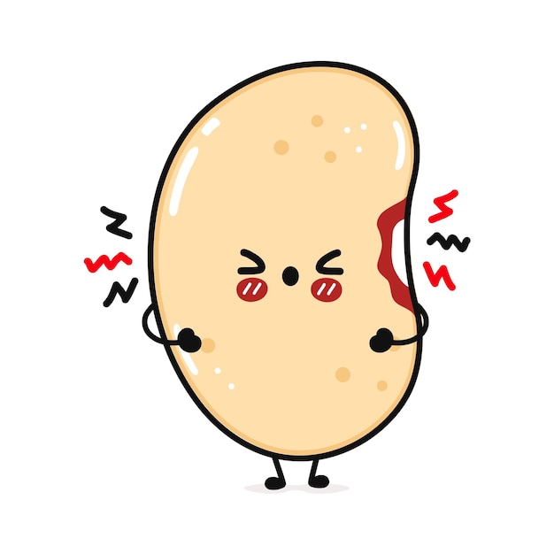Lindo personaje de jugo de frijol Vector dibujado a mano dibujos animados kawaii icono de ilustración de personaje aislado sobre fondo blanco Concepto de personaje de frijol de soya lindo enojado