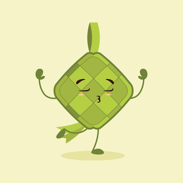 Un lindo personaje de ketupat está bailando