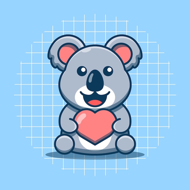 Lindo personaje de koala sosteniendo una ilustración de vector de corazón estilo de dibujos animados plano