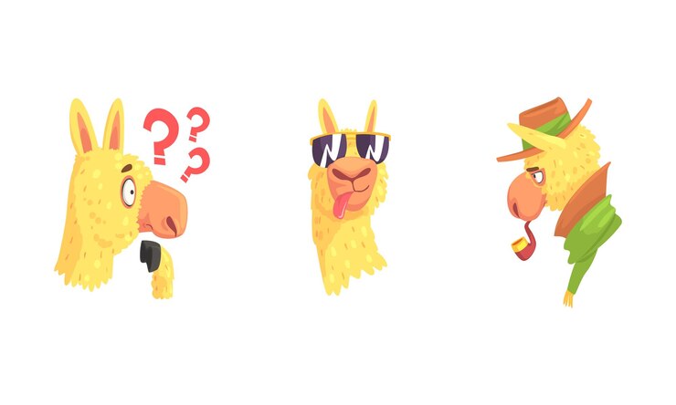 Vector el lindo personaje de lama que muestra la lengua y el conjunto vectorial de la pipa de fumar