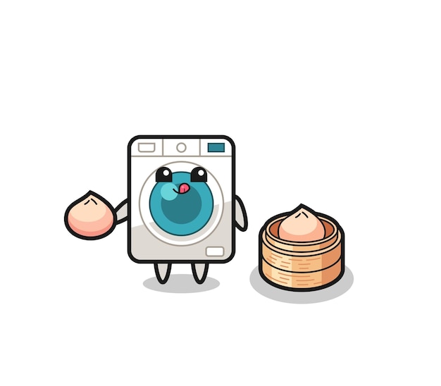 Lindo personaje de lavadora comiendo bollos al vapor
