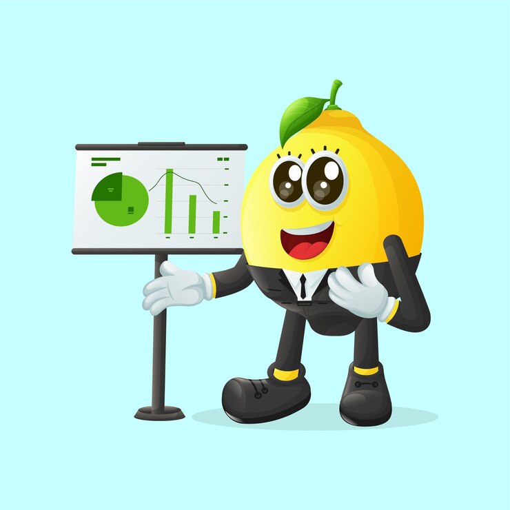 Vector lindo personaje de limón que presenta informes financieros perfecto para productos infantiles y pancartas adhesivas