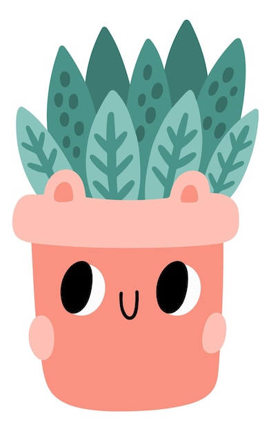 Lindo personaje de maceta con planta de interior verde Mascota Kawaii