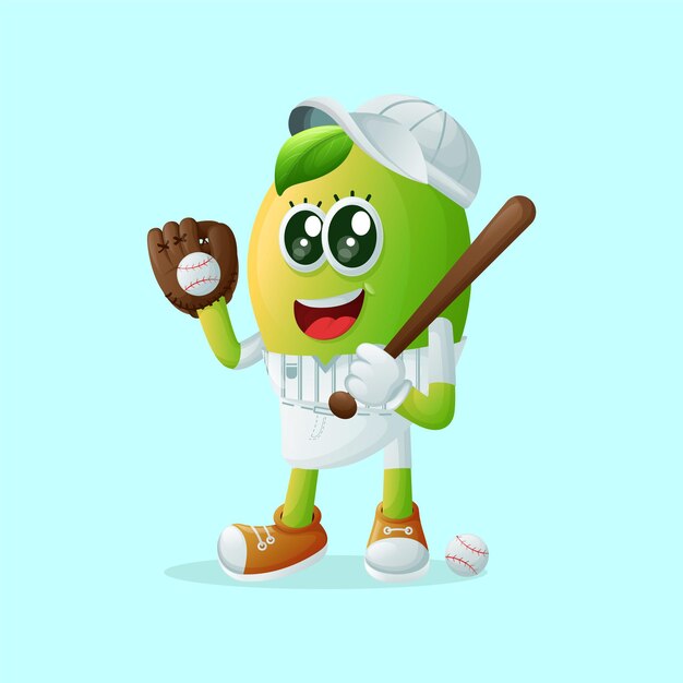 Un lindo personaje de mango jugando al béisbol.