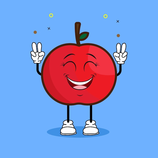 Vector lindo personaje de manzana con cara sonriente alegre