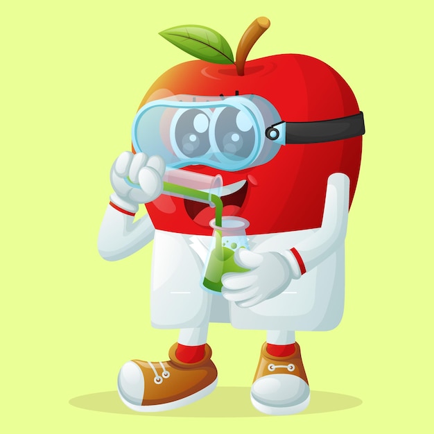 Lindo personaje de manzana como científicos.