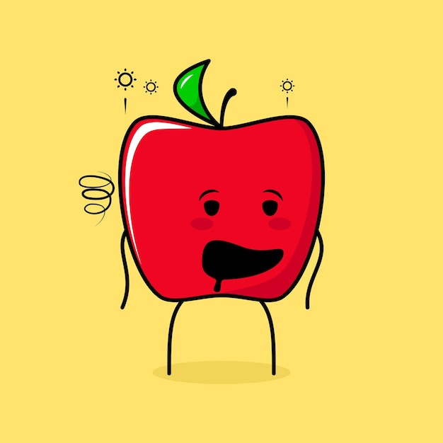 lindo personaje de manzana roja con expresión borracha y boca abierta