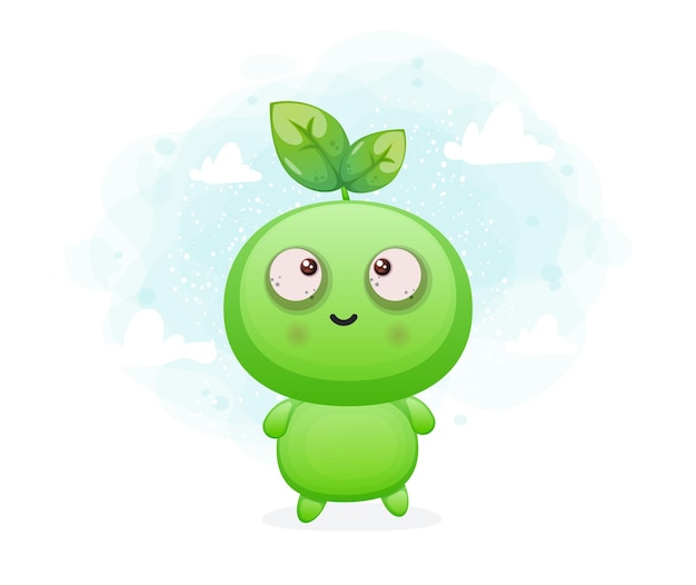 Vector lindo personaje de mascota alienígena de semilla sonriente feliz vector premium