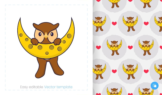 Lindo personaje de mascota búho. Se puede utilizar para pegatinas, patrones, parches, textiles, papel.