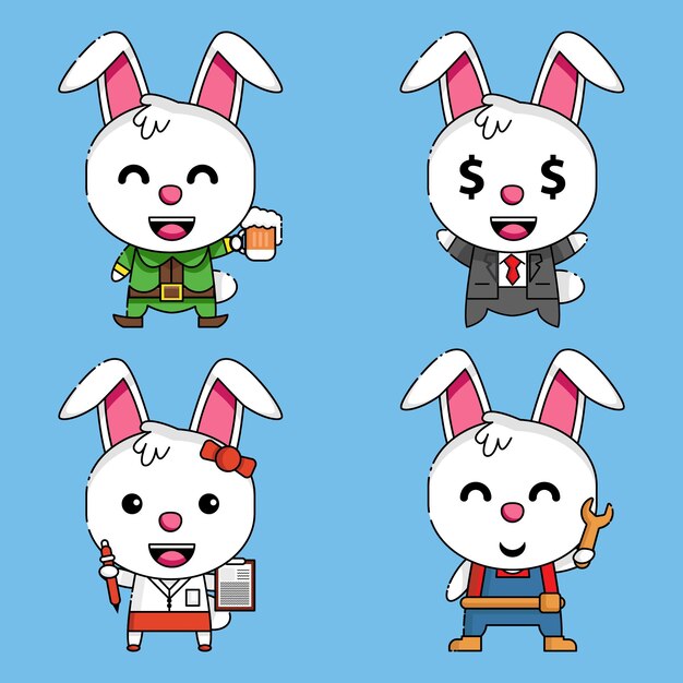 Lindo personaje de mascota de conejo