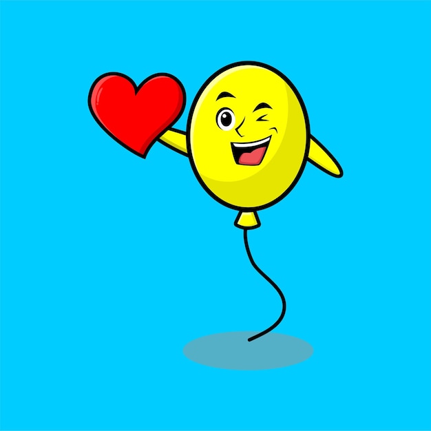 Lindo personaje de mascota de dibujos animados mascota de globo con gran corazón rojo en un diseño de estilo moderno