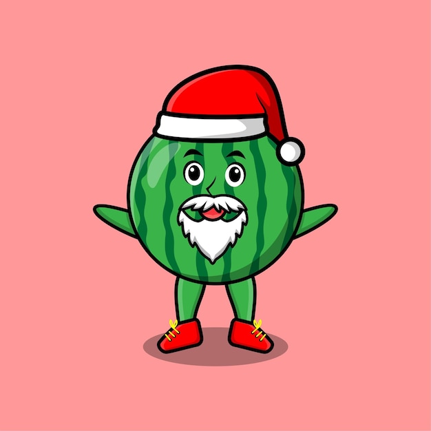 Lindo personaje de mascota de dibujos animados Sandía personaje de santa claus navidad en estilo de diseño moderno