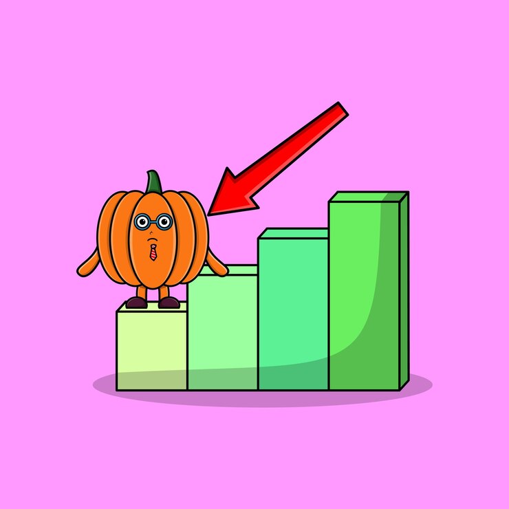 Vector lindo personaje de mascota de hombre de negocios de calabaza con un diseño de estilo de dibujos animados de tabla de inflación