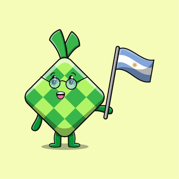 Lindo personaje mascota ketupat de dibujos animados con bandera del país argentino en diseño moderno