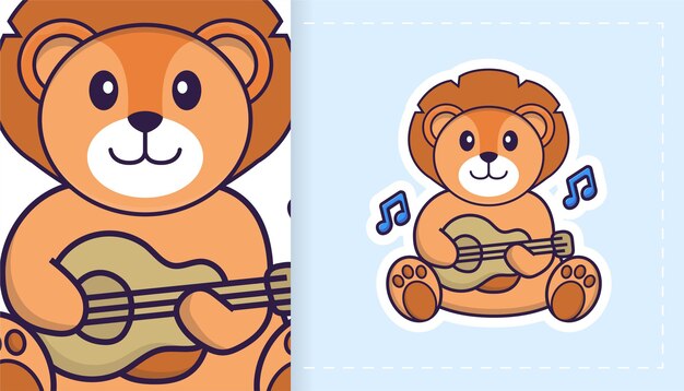 Lindo personaje de mascota de león. Puede usarse para pegatinas, parches, textiles, papel.
