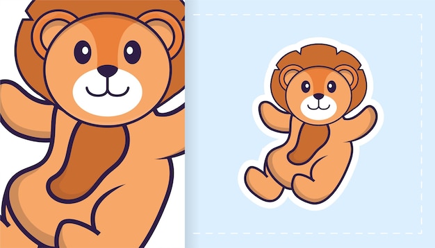 Lindo personaje de mascota de león. Puede usarse para pegatinas, parches, textiles, papel.