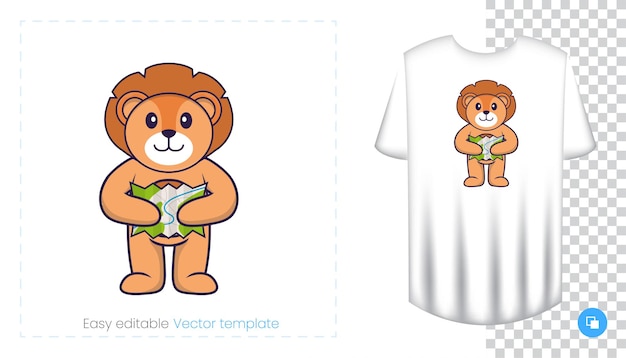 Lindo personaje de mascota de león. Puede usarse para pegatinas, parches, textiles, papel.