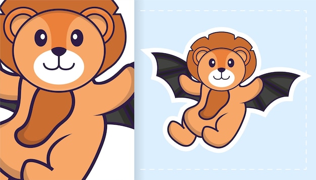 Lindo personaje de mascota de león. puede usarse para pegatinas, parches, textiles, papel.