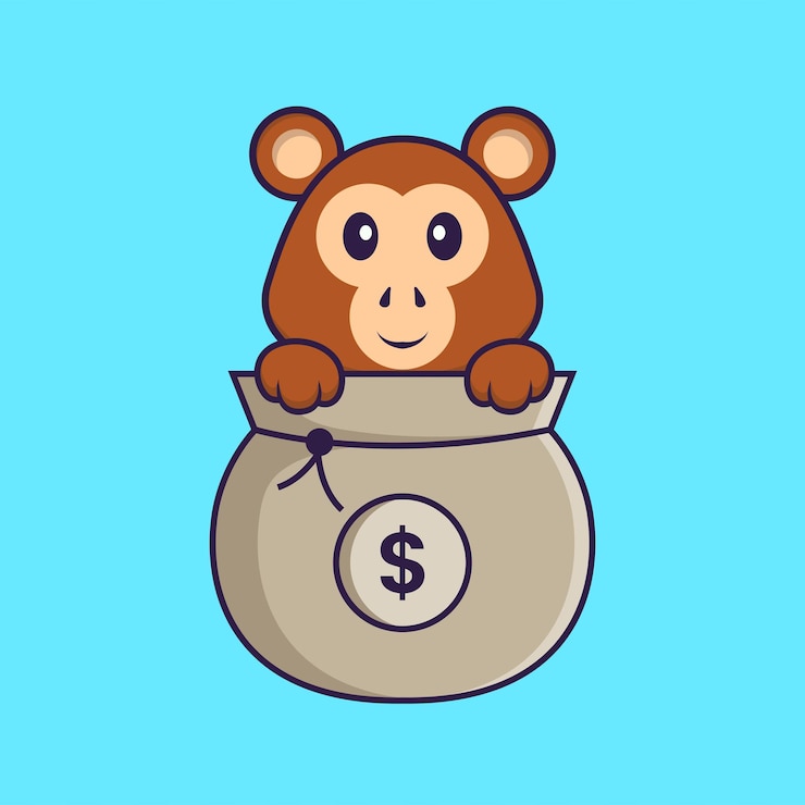 Vector lindo personaje de mascota mono. concepto de dibujos animados de animales aislado.