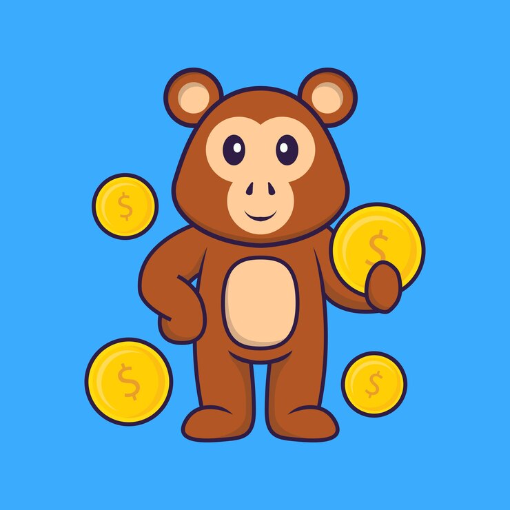 Vector lindo personaje de mascota mono. concepto de dibujos animados de animales aislado.